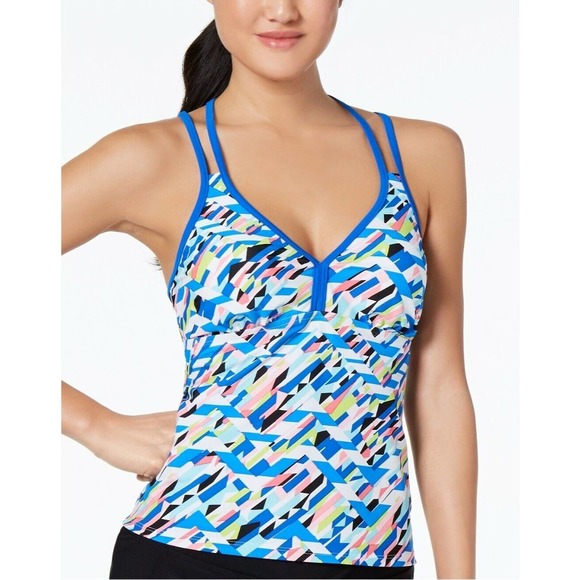 Go by Gossip Crossed Signals printed racer back tankini top size S - Picture 1 of 4